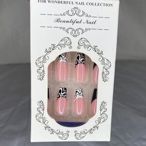 Pink & Black Press-On Nail Set with Zebra Accent